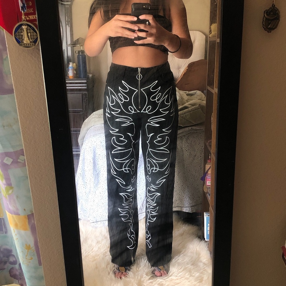 Shein Black Western Straight Leg Denim Jeans